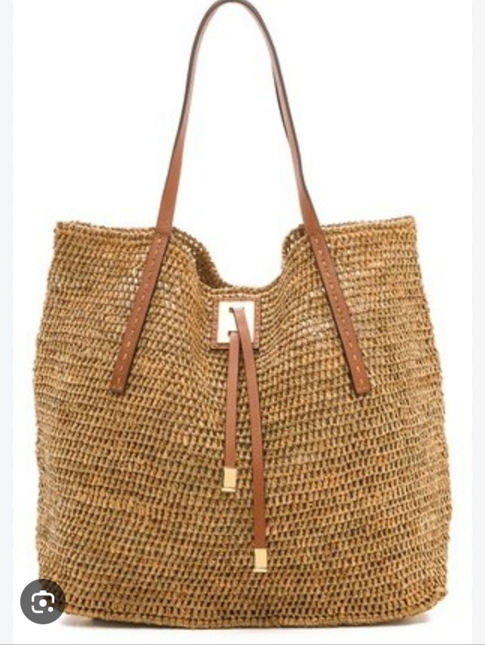 Anthropologie Beige raffia Woven & Brown Leather Tote